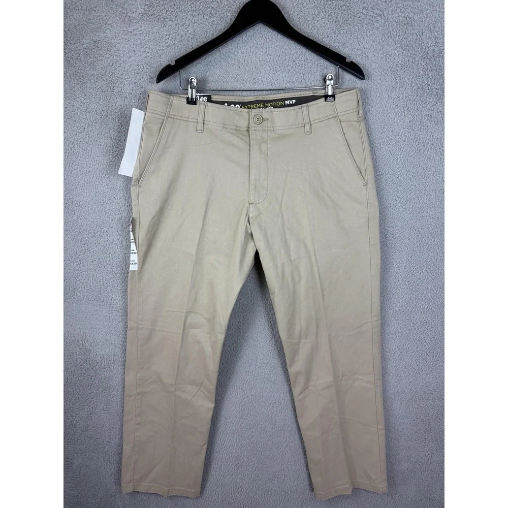 Lee Pants Mens 36x30 Beige Extreme Motion MVP Regular Straight Stretch Chino New